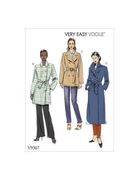 Patron Vogue 9367 Y - Veste femme style trench croisé et non doublé
