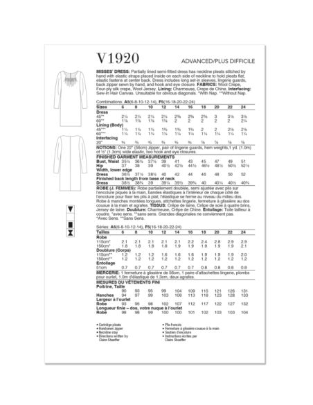 Patron Vogue 1920 F5 - Robe femme coupe semi-ajustée
