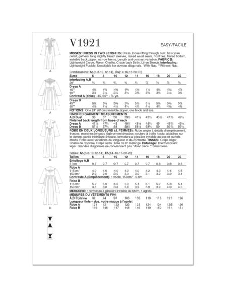 Patron Vogue 1921 A5 - Robe femme ample avec empiècements