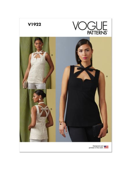 Patron Vogue 1922 A5 - Haut femme doublé et sans manches