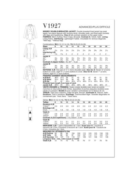 Patron Vogue 1927 B5 - Veste croisée
