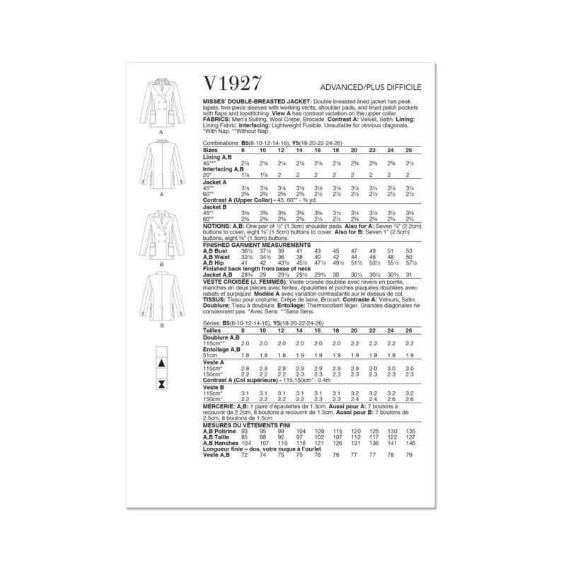 Patron Vogue 1927 Y5 - Veste croisée