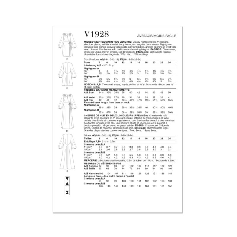 Patron Vogue 1928 A5 - Nuisette raffinée femme