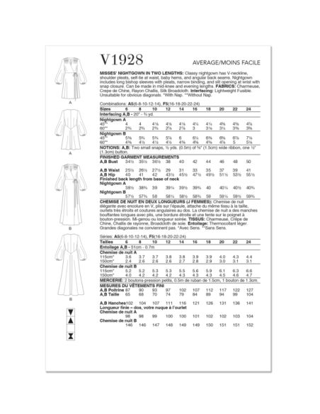 Patron Vogue 1928 A5 - Nuisette raffinée femme