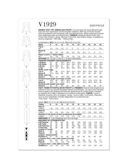 Patron Vogue 1929 B5 - Haut, robe et pantalon en tricot