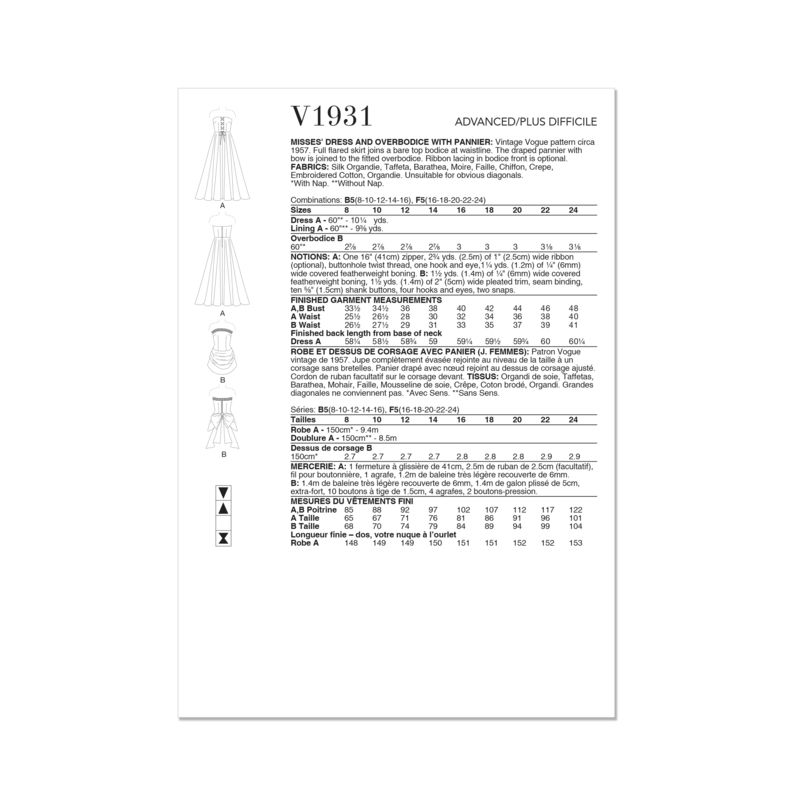 Patron Vogue 1931 F5 - Robe et dessus de corsage