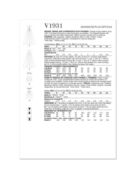Patron Vogue 1931 F5 - Robe et dessus de corsage