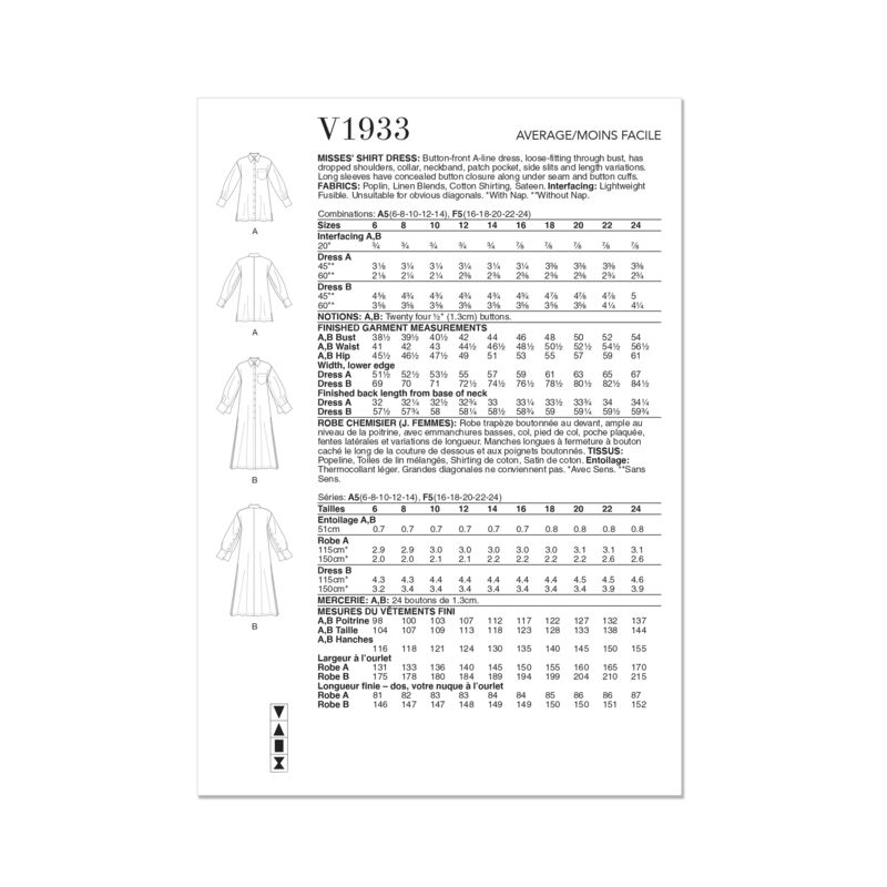 Patron Vogue 1933 F5 - Robe femme trapèze, boutonnage frontal