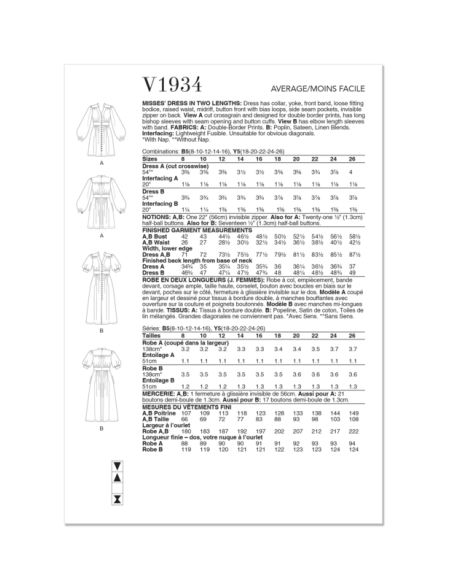 Patron Vogue 1934 B5 - Robe femme avec col