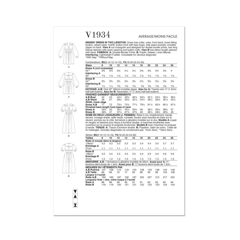 Patron Vogue 1934 Y5 - Robe femme avec col