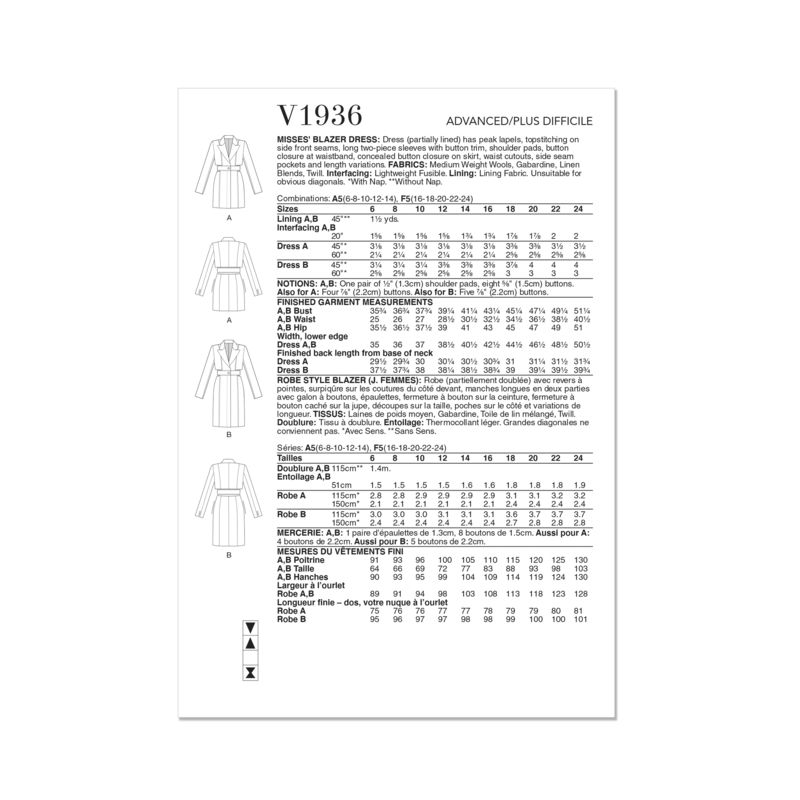 Patron Vogue 1936 A5 - Robe-blazer femme