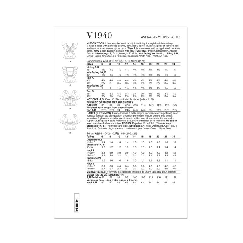 Patron Vogue 1940 F5 - Haut empire doublé