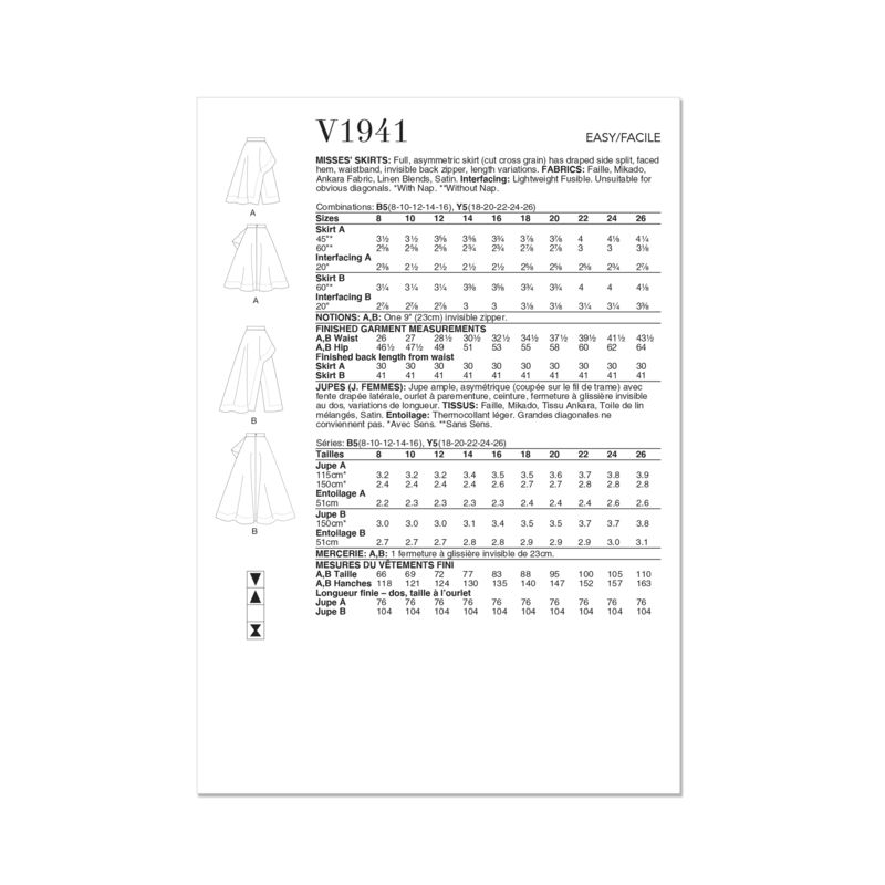 Patron Vogue 1941 B5 - Jupe asymétrique ample