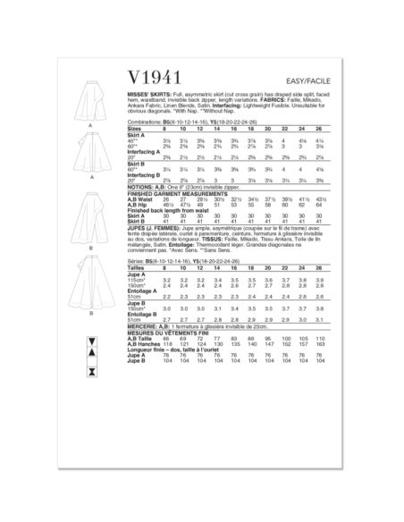 Patron Vogue 1941 B5 - Jupe asymétrique ample