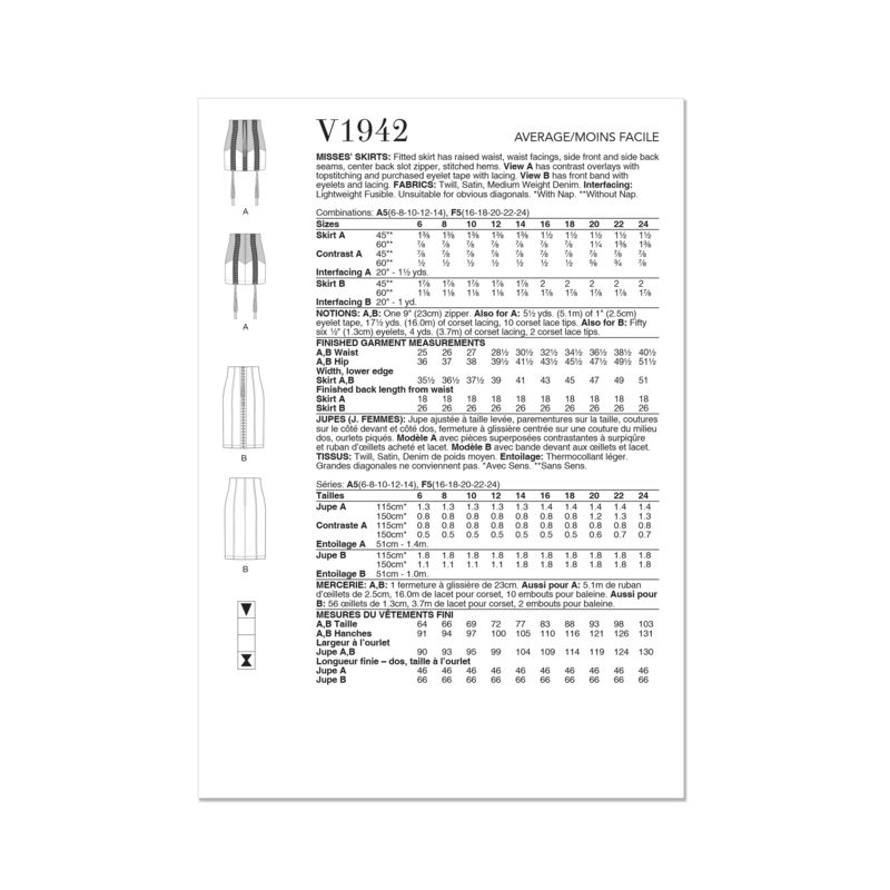Patron Vogue 1942 A5 - Jupe ajustée