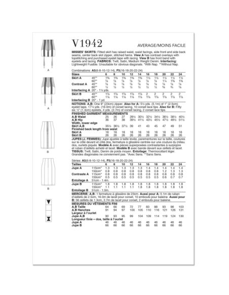 Patron Vogue 1942 A5 - Jupe ajustée