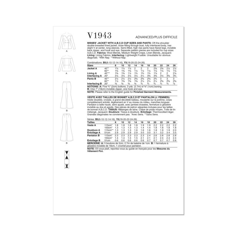 Patron Vogue 1943 B5 - Veste bateau doublée