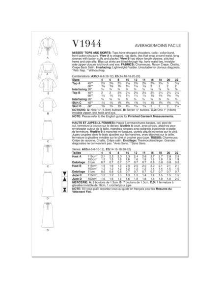 Patron Vogue 1944 AX5 - Haut emmanchure basse & jupe