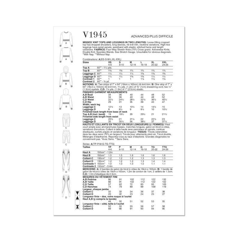 Patron Vogue 1945 A - Haut court & collant