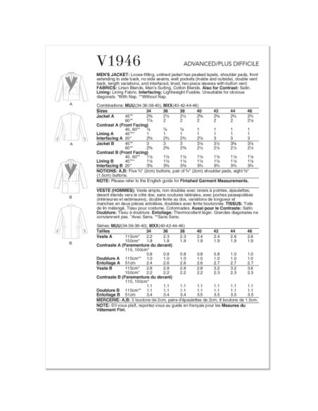 Patron Vogue 1946 MUU- Veste Homme