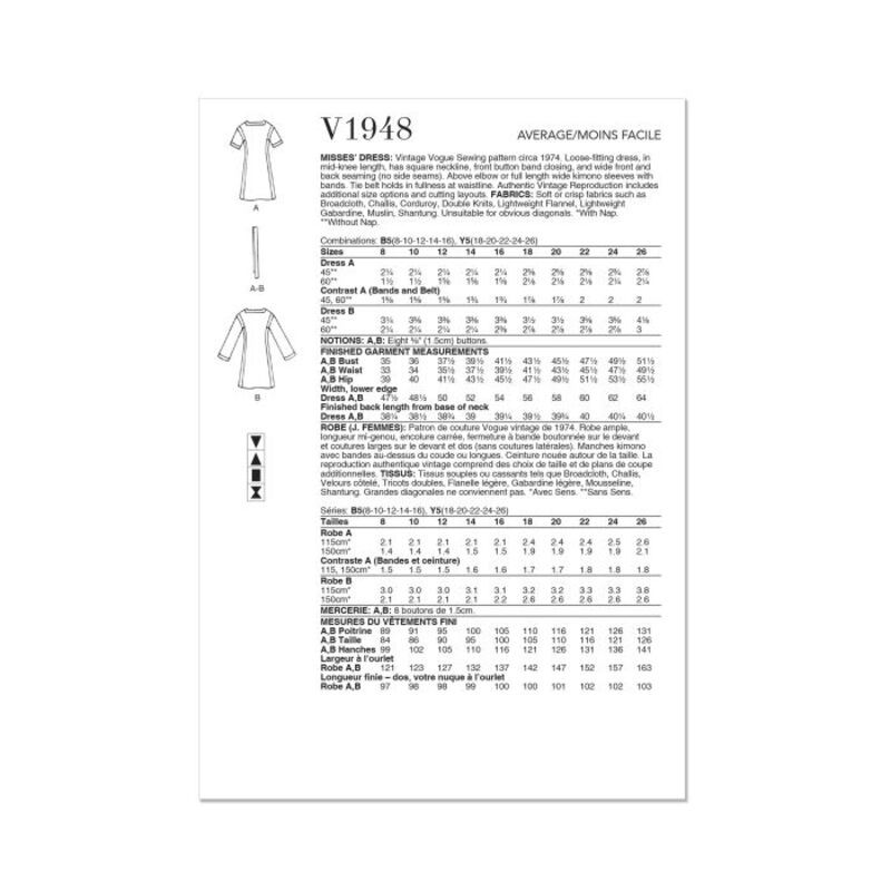 Patron Vogue 1948 B5 - Robe vintage