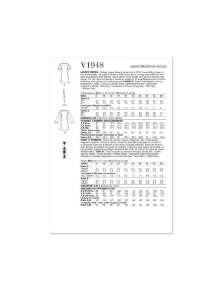 Patron Vogue 1948 B5 - Robe vintage