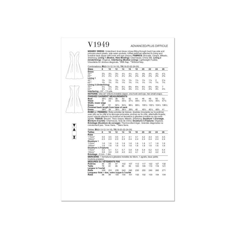 Patron Vogue 1949 Y5 - Robe entoilée