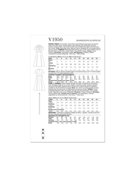 Patron Vogue 1950 A5 - Robe évasée doublée