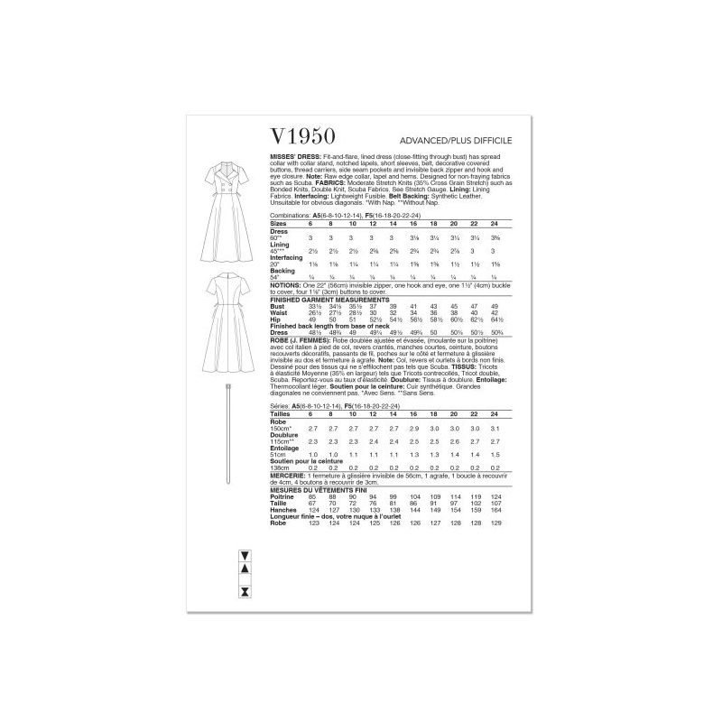 Patron Vogue 1950 F5 - Robe évasée doublée