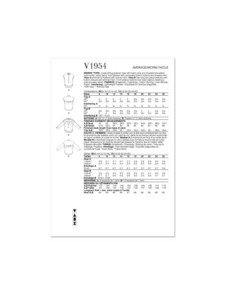 Patron Vogue 1954 Y5 - Hauts amples