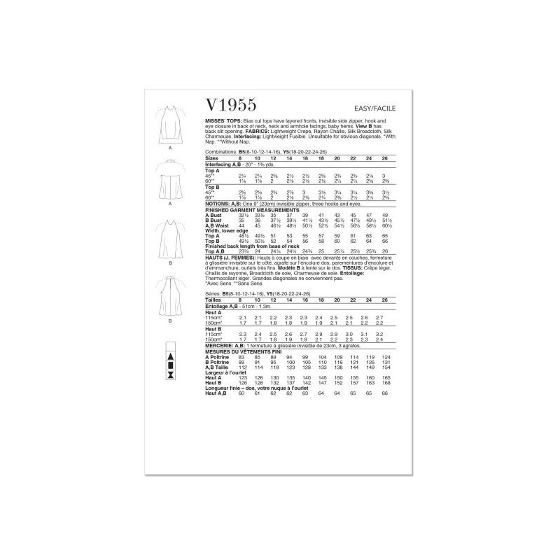 Patron Vogue 1955 B5 - Haut coupé dans le biais