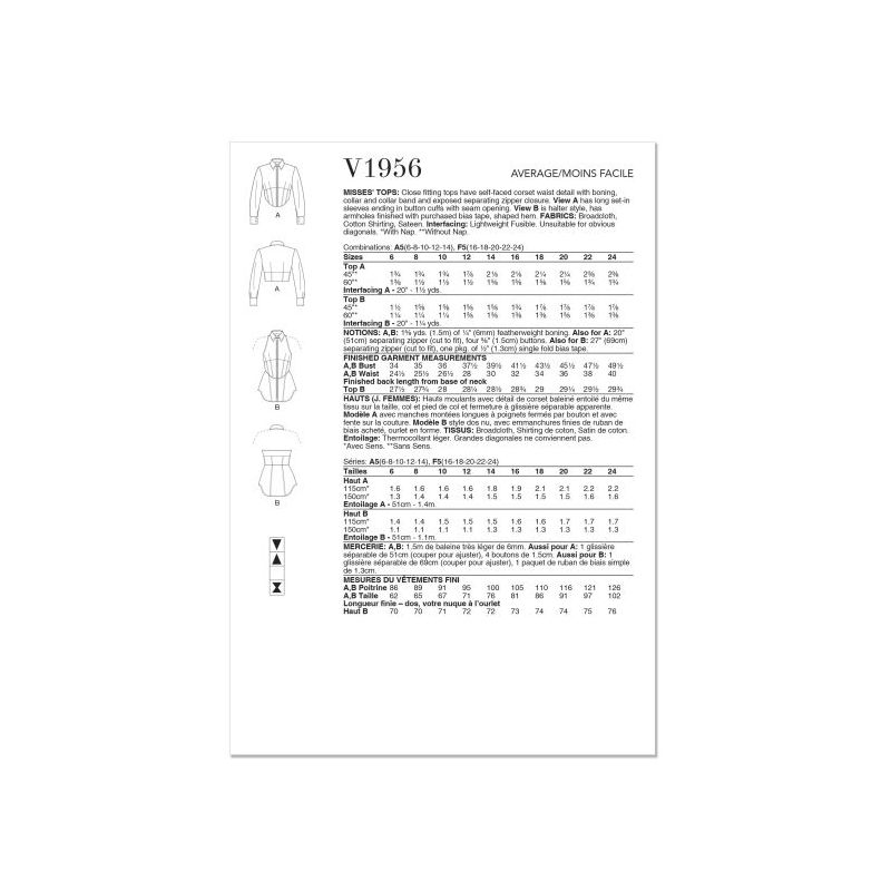 Patron Vogue 1956 A5 - Hauts moulants
