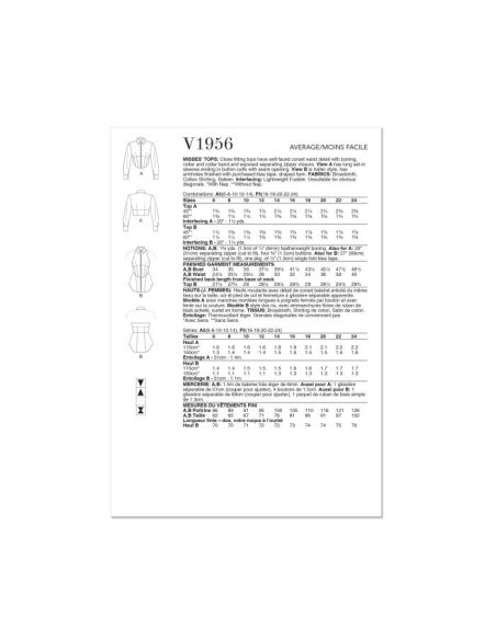 Patron Vogue 1956 A5 - Hauts moulants