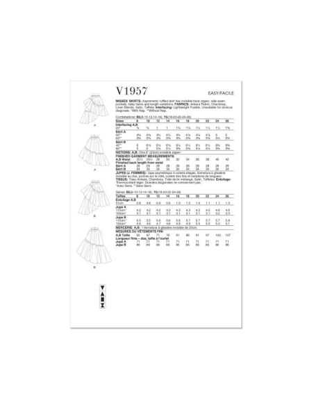 Patron Vogue 1957 B5 - Jupe asymétrique