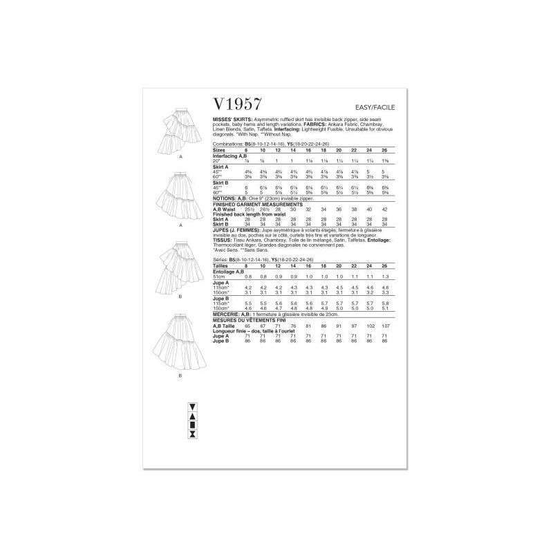 Patron Vogue 1957 Y5 - Jupe asymétrique