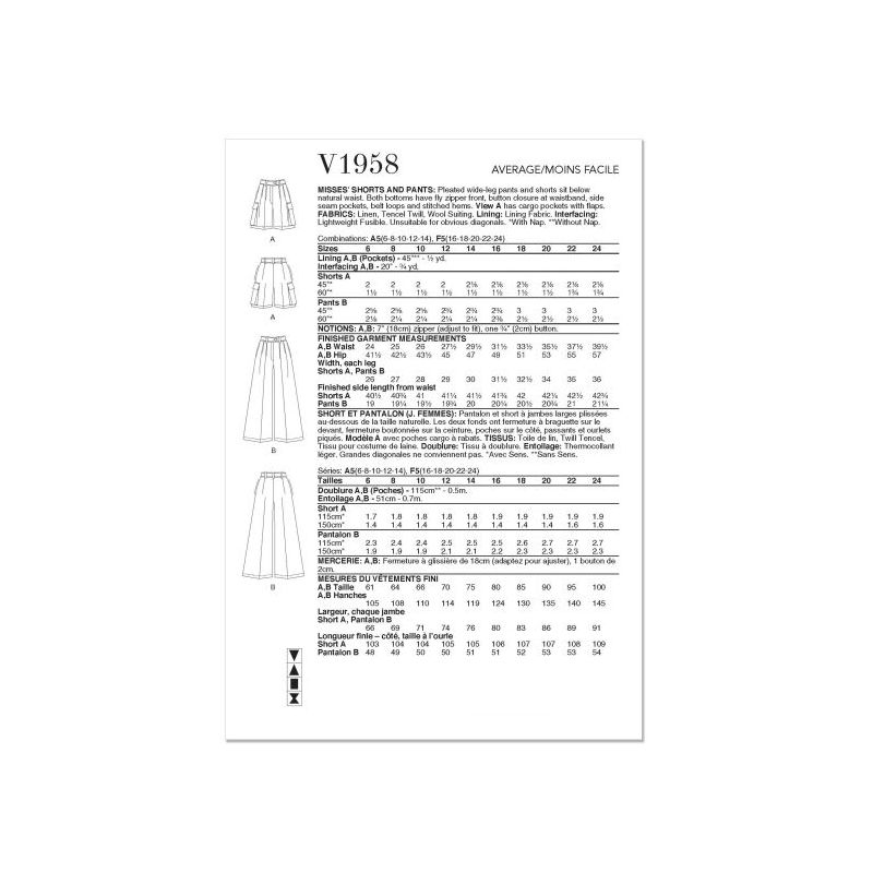 Patron Vogue 1958 F5 - Pantalon & short