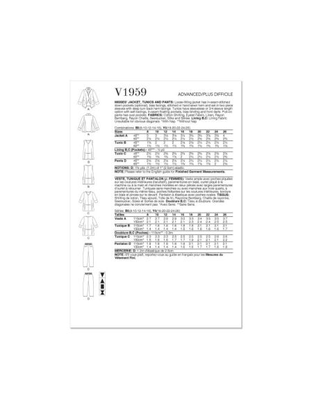 Patron Vogue 1959 B5 - Veste, tunique et pantalon
