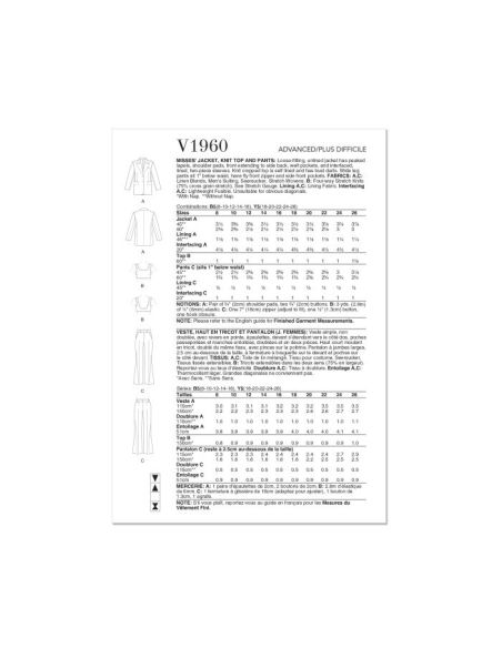 Patron Vogue 1960 Y5 - Veste, haut et pantalon