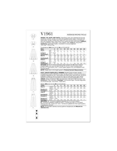 Patron Vogue 1961 AX5 - Haut, jupe et pantalon