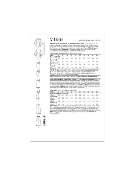 Patron Vogue 1962 A5 - Robe de chambre, camisole, jupon et pantalon