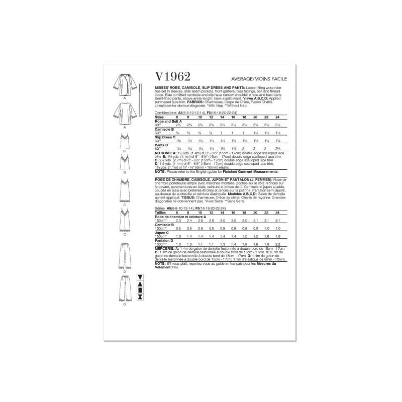 Patron Vogue 1962 F5 - Robe de chambre, camisole, jupon et pantalon