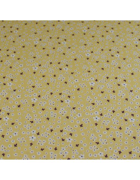 Popeline 100% coton bio (GOTS) - Petites fleurs blanches fond jaune