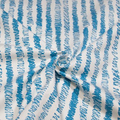 Molleton non gratté (French terry) - Rayure gribouilli bleu fond blanc 2