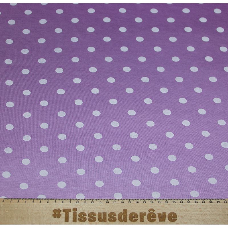 Jersey viscose - Pois blanc fond lilas
