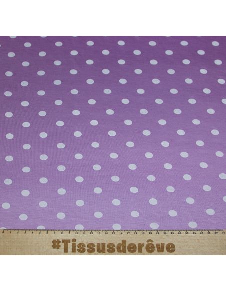 Jersey viscose - Pois blanc fond lilas