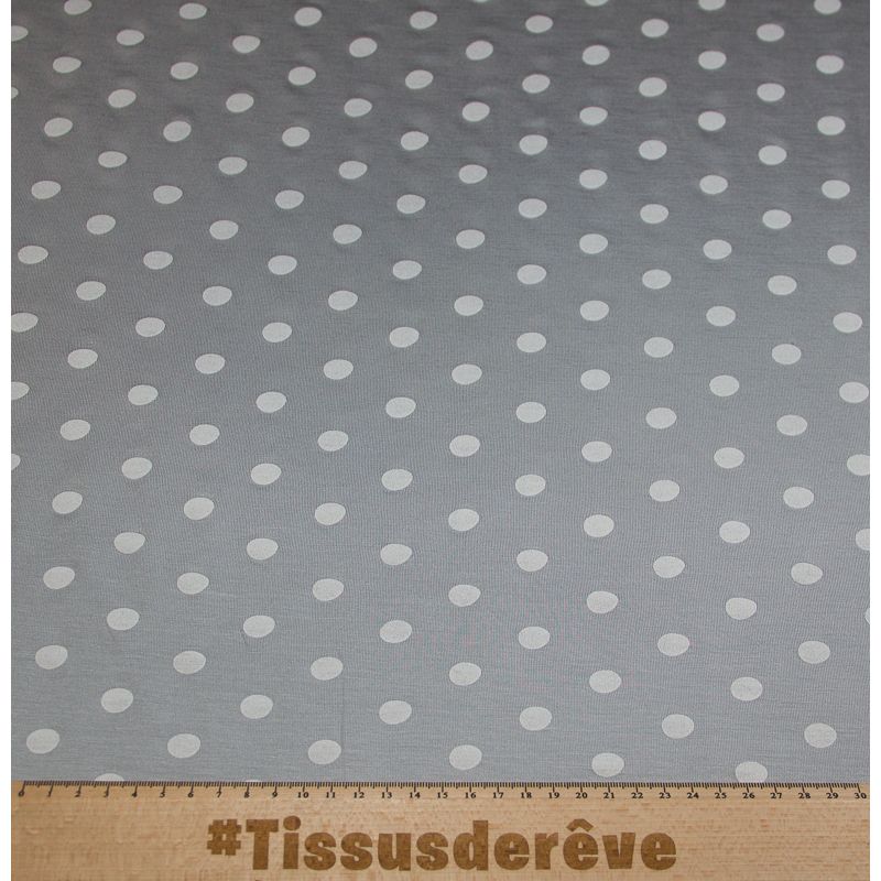 Jersey viscose - Pois blanc fond gris