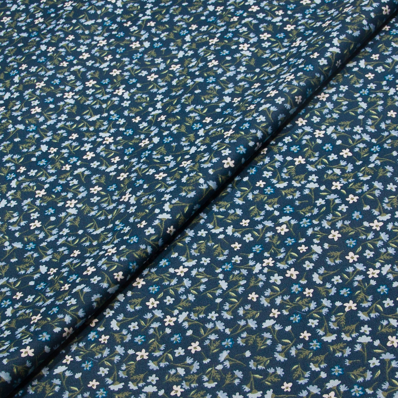 Popeline 100% coton - Hélène fond bleu