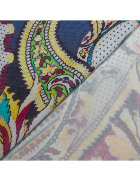 Voile 100% coton - Cachemire géant fond dégradé ton bleu