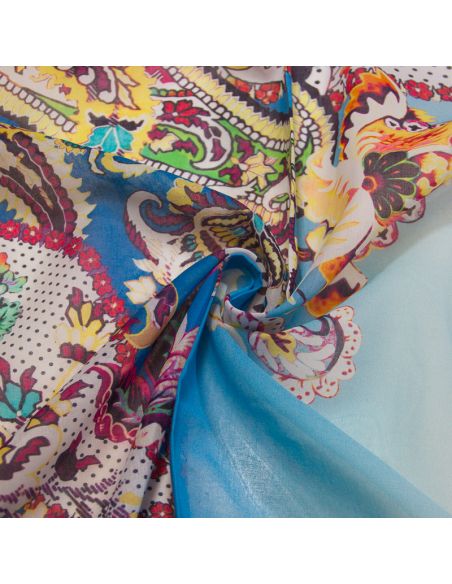 Voile 100% coton - Cachemire géant fond dégradé ton bleu