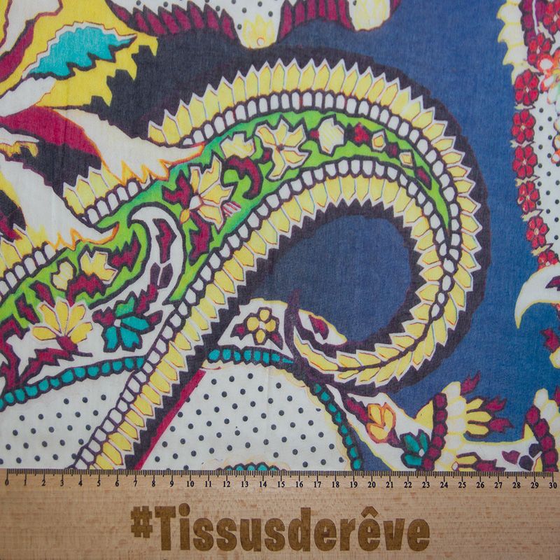 Voile 100% coton - Cachemire géant fond dégradé ton bleu